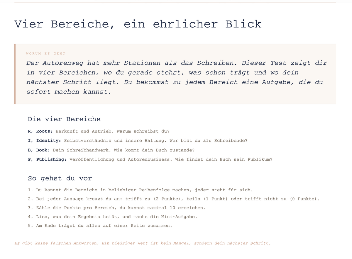 Wo stehst du wirklich auf deinem Autorenweg? Der Test in vier Bereichen